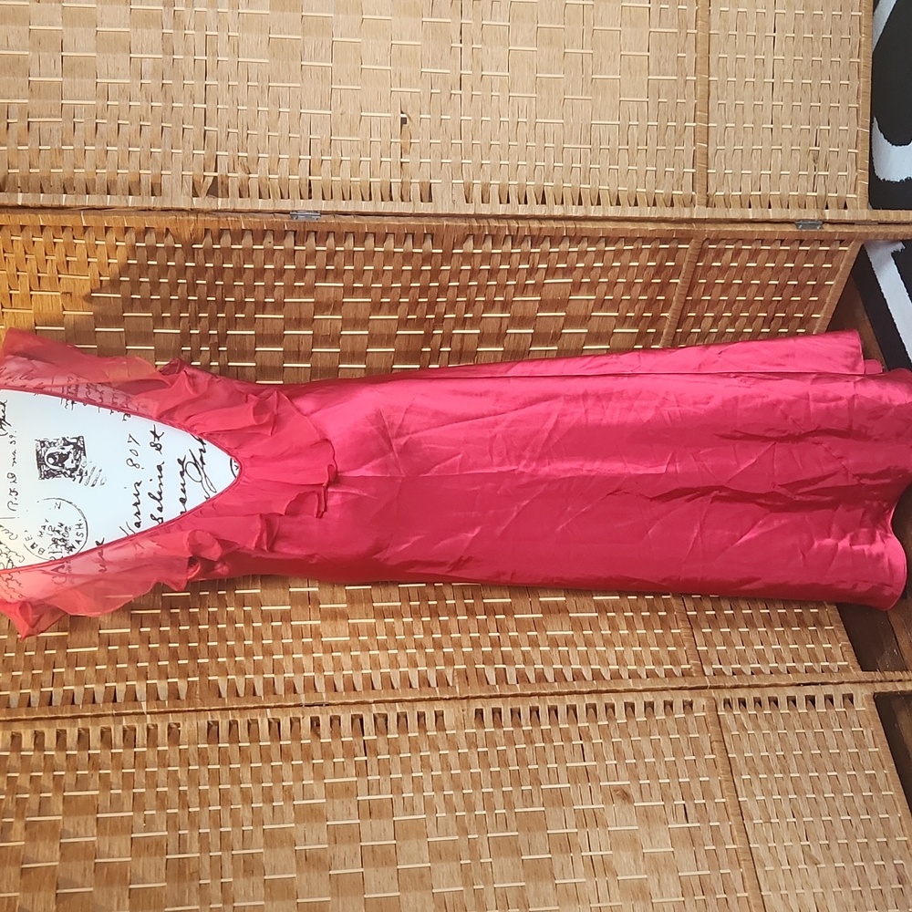 Satin Elegant Sexy Classy Marilynn Red Hot Long Maxi Deep Vneck Nightgown W Slit - Picture 2 of 6